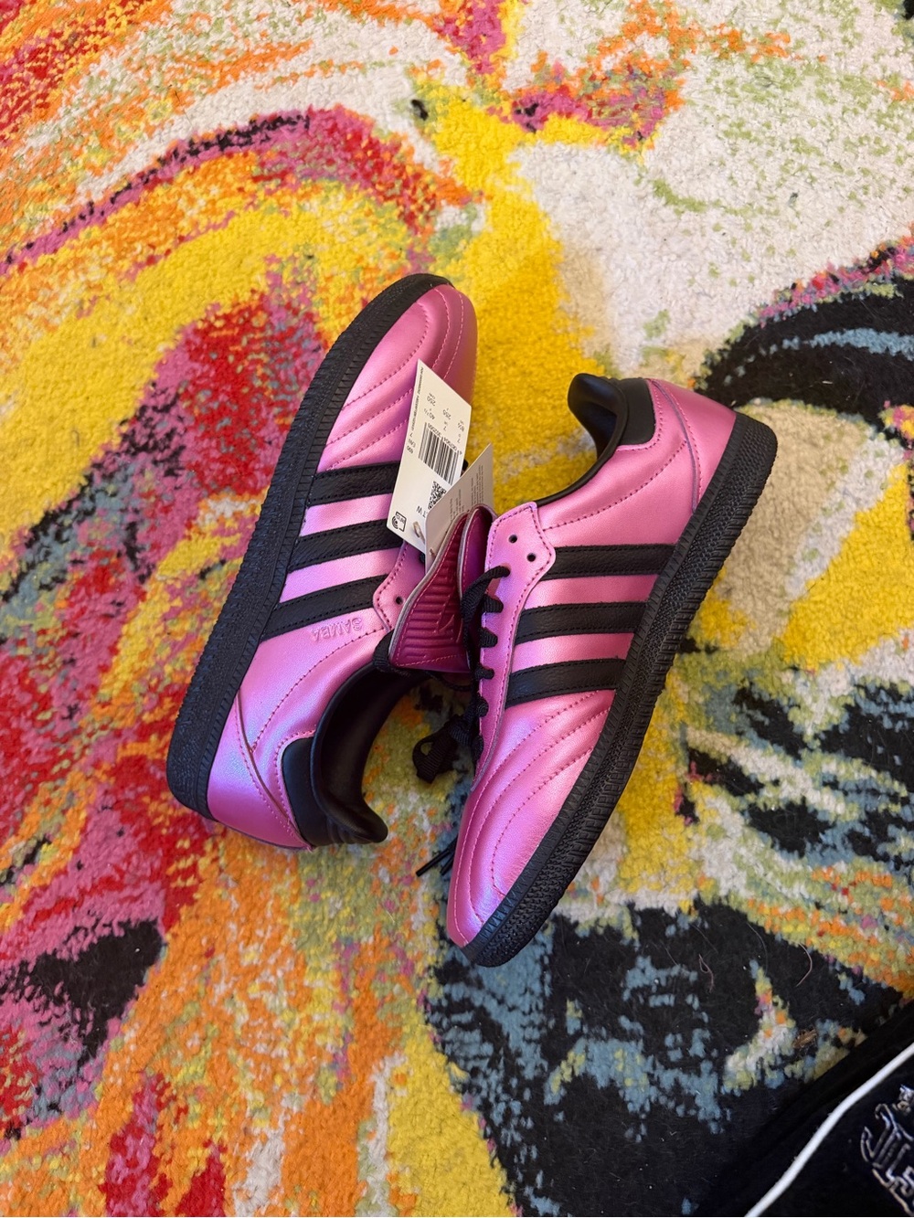 Adidas Women Metallic Pink Samba Shoes with Black Stripes - Picture 1 of 4